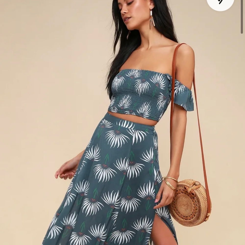 Lulus Trancoso Dusty Blue Two Piece Maxi Dress HEMMED